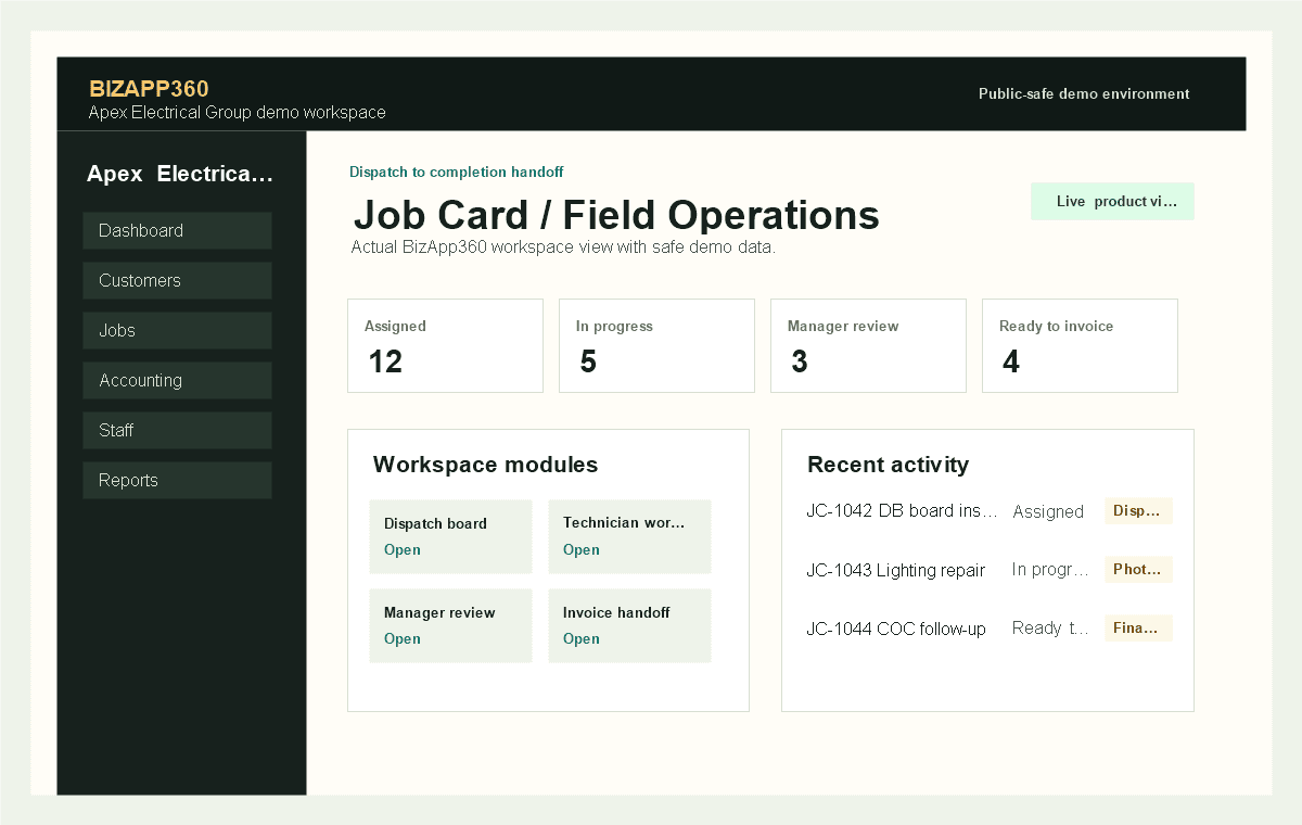 Job Card / Field Operations BizApp360 product screenshot
