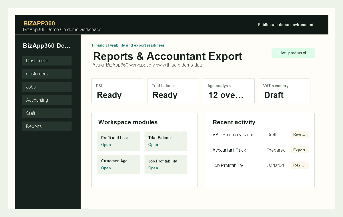 Reports & Accountant Export BizApp360 product screenshot
